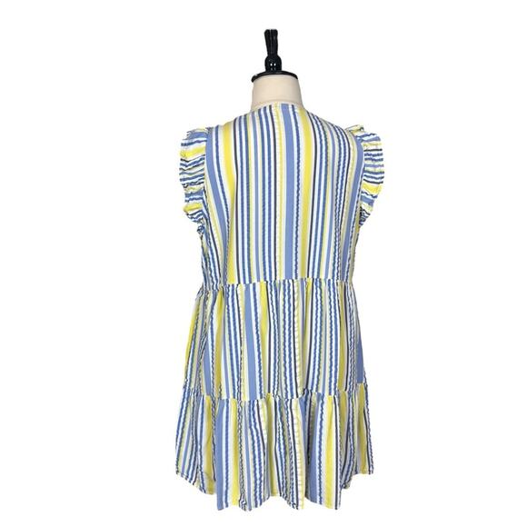 Time and Tru Dress V-neck Ruffle Sleeve Yellow Blue Stripe Women’s Size XXL - Picture 4 of 11